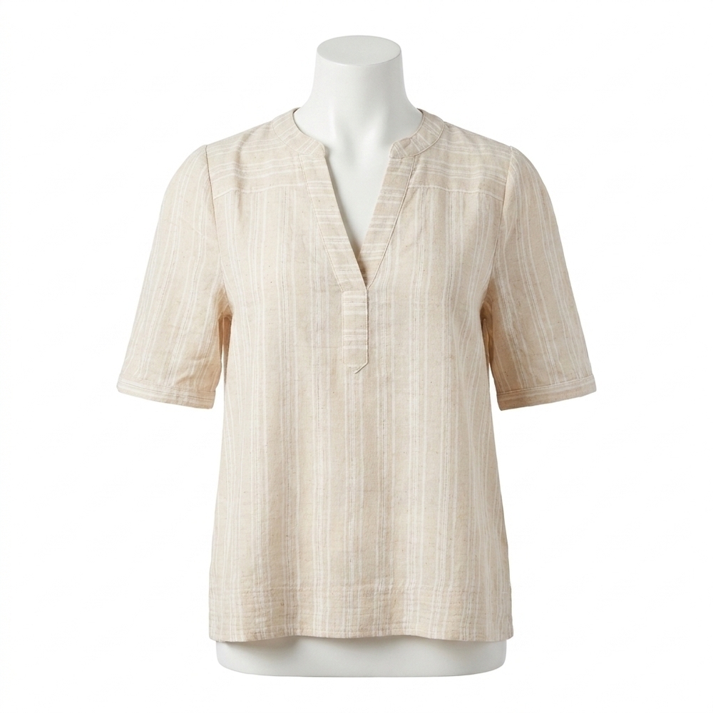 NEW CHARLIE B striped short sleeve blouse in fog